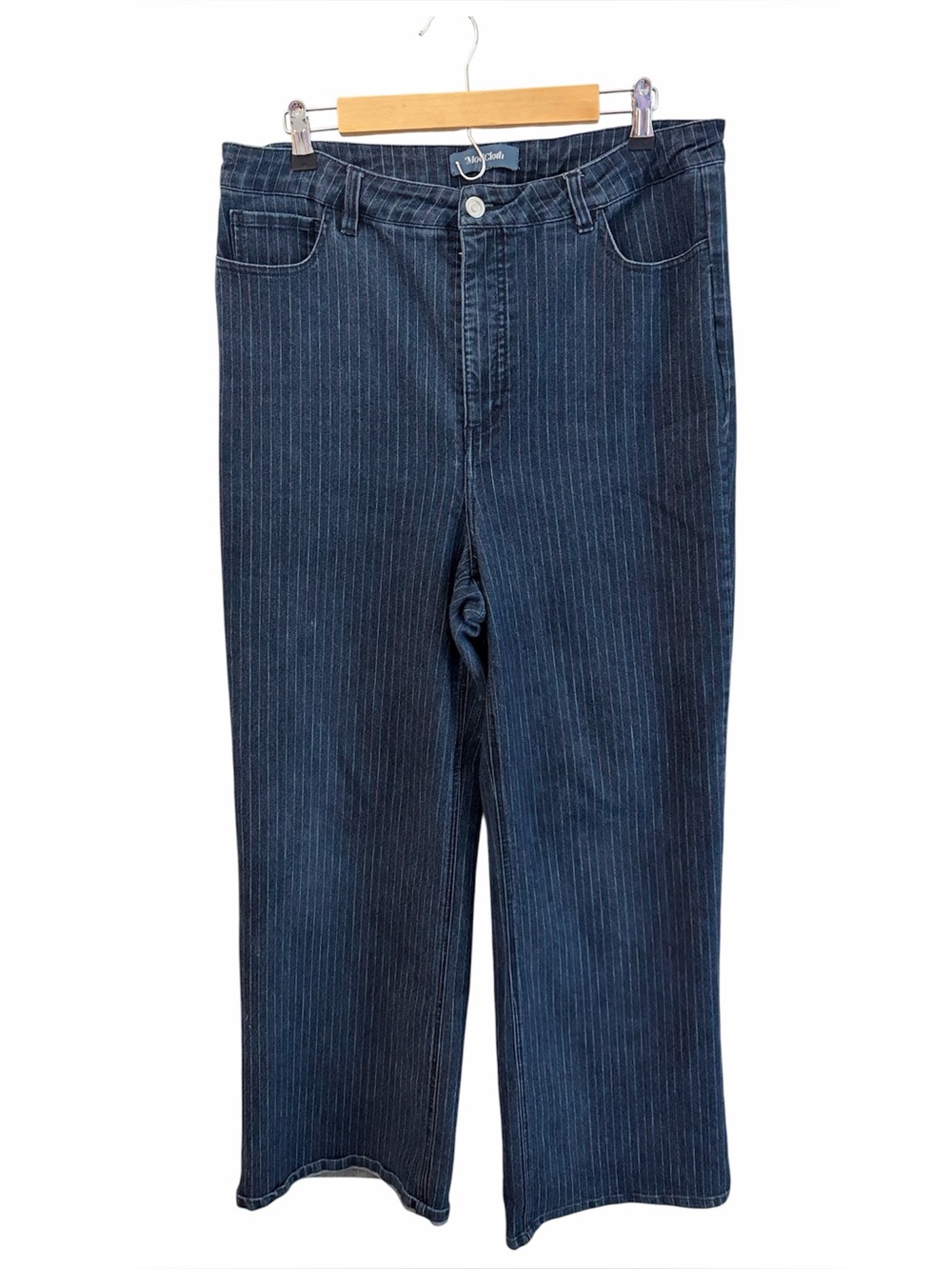 ModCloth Pinstripe Office Career Straight Leg Dark Wash Denim Jeans OS Stretch